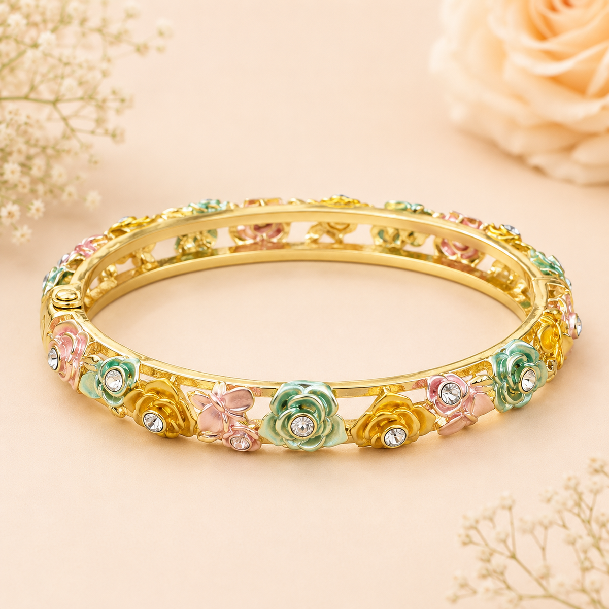 Garden Bloom Multicolor Enamel Rose Gold Bangle (MES100004)