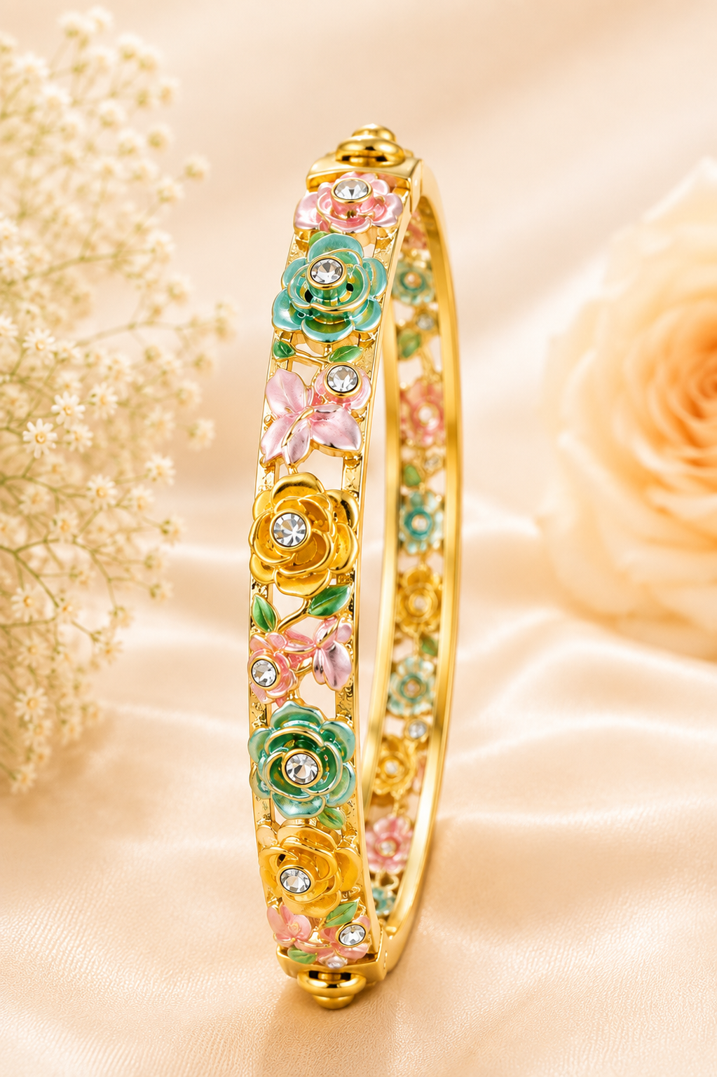 Garden Bloom Multicolor Enamel Rose Gold Bangle (MES100004)