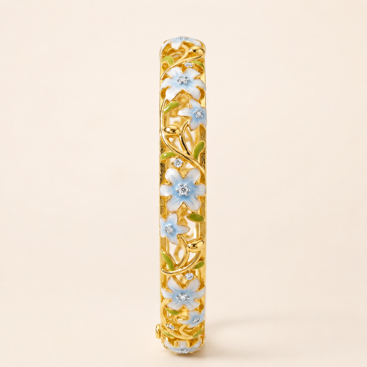 Sky Blue Daisy Enamel Filigree Gold Bangle (MES100005)