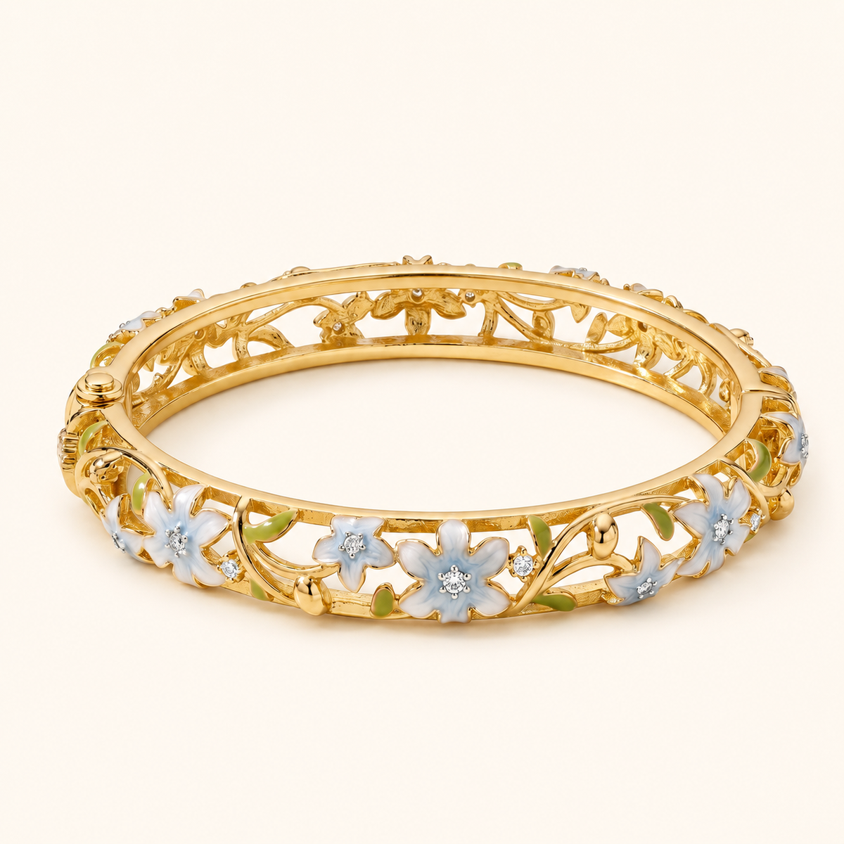 Sky Blue Daisy Enamel Filigree Gold Bangle (MES100005)
