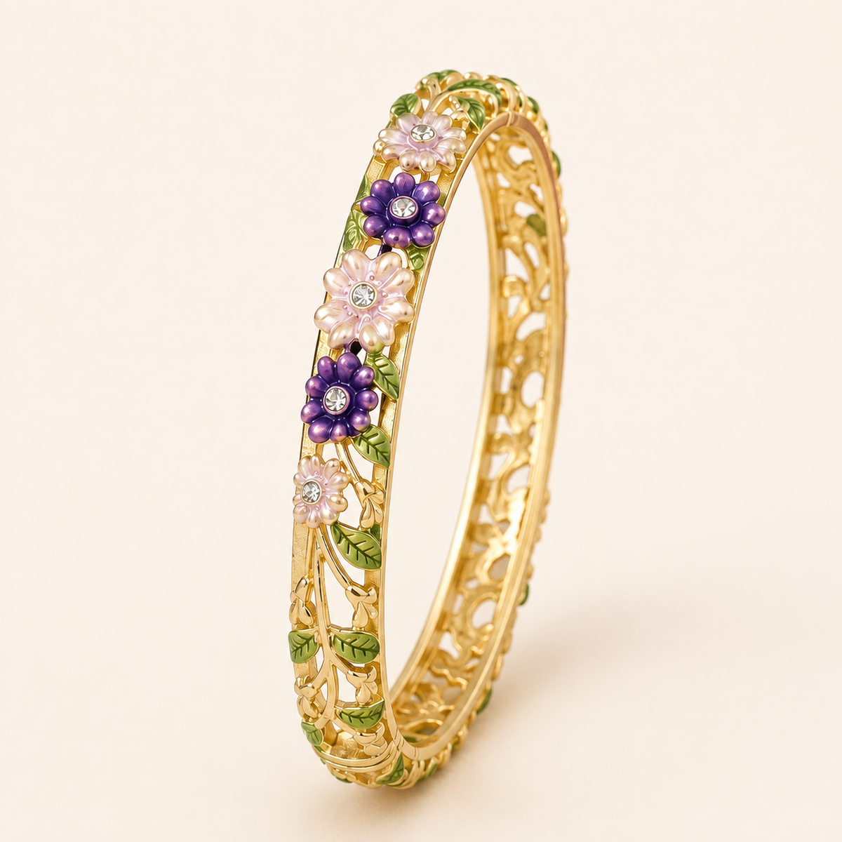 Royal Violet Blossom Purple Enamel Gold Bangle (MES100006)