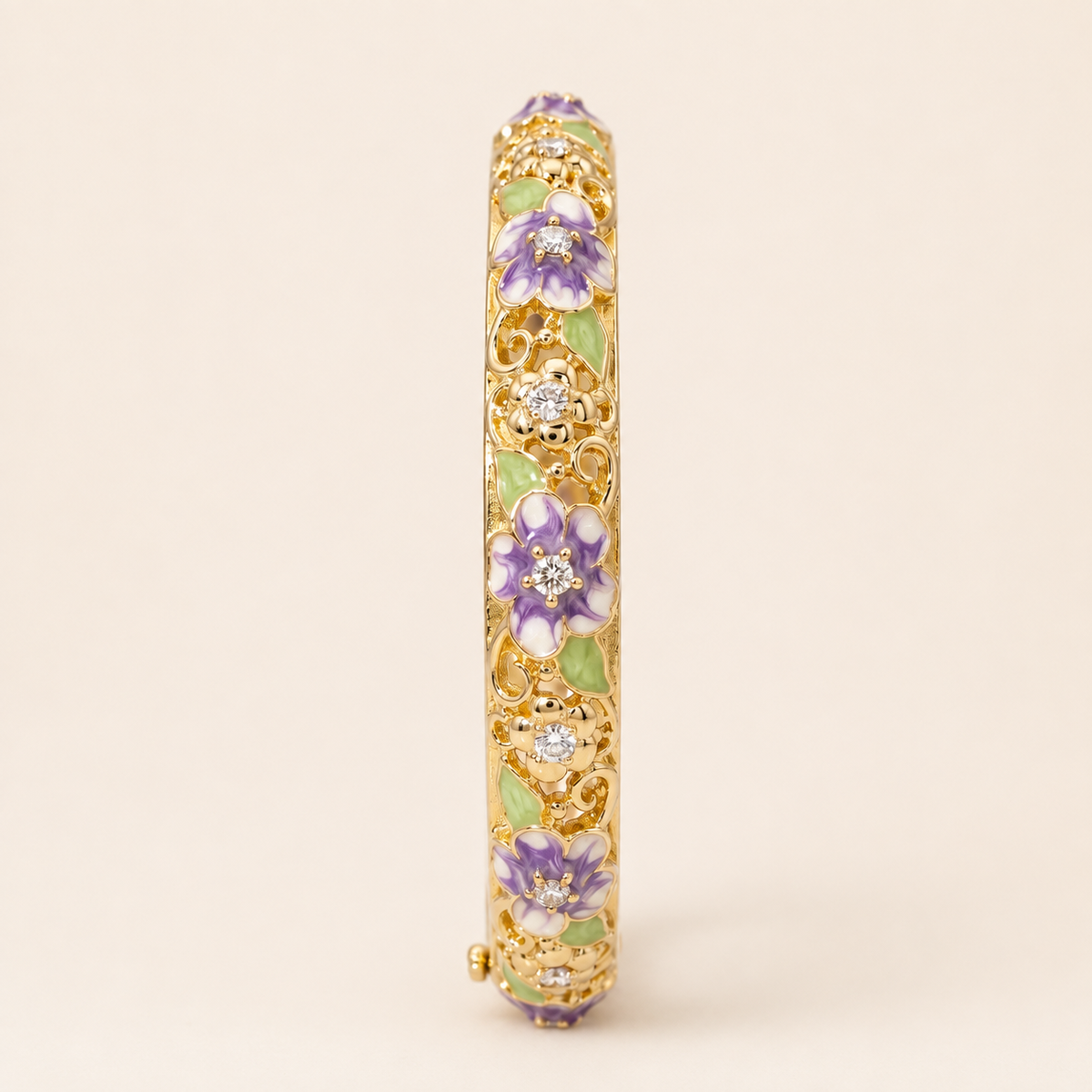 Lavender Filigree Floral Purple Enamel Gold Bangle (MES100008)