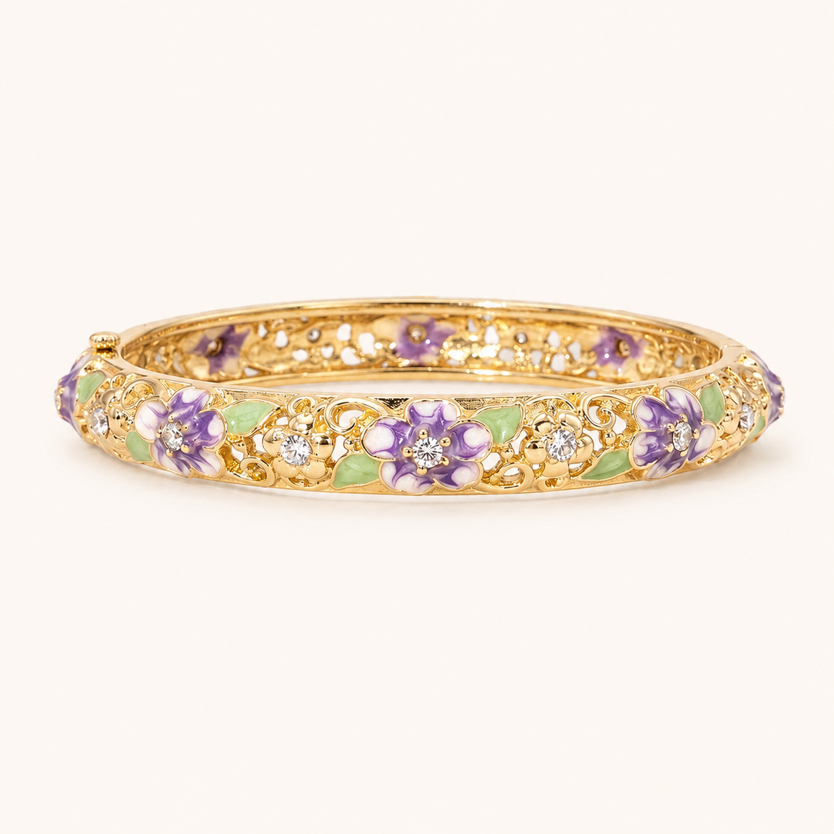 Lavender Filigree Floral Purple Enamel Gold Bangle (MES100008)