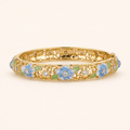 Powder Blue Floral Leaf Enamel Gold Bangle (MES100009)