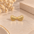 Ribbed Heart Metallic Gold Stud Earrings (MES100100)