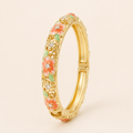 Peach Cherry Blossom Floral Enamel Gold Bangle (MES100010)
