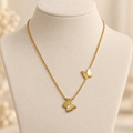 Dual Butterfly Gold Charm Pendant Necklace (MES100102)
