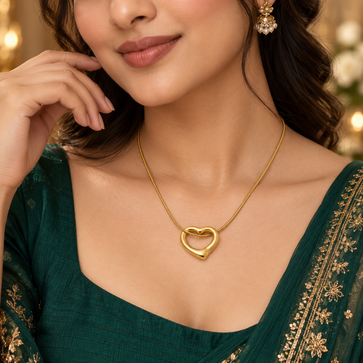 Minimalist Open Heart Gold Snake Chain Necklace (MES100103)