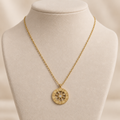 Celestial Compass Wheel Crystal Gold Medallion Necklace (MES100104)