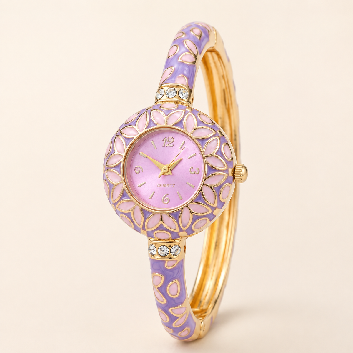 Pastel Lilac Enamel Bangle Watch Bracelet (MES100011)