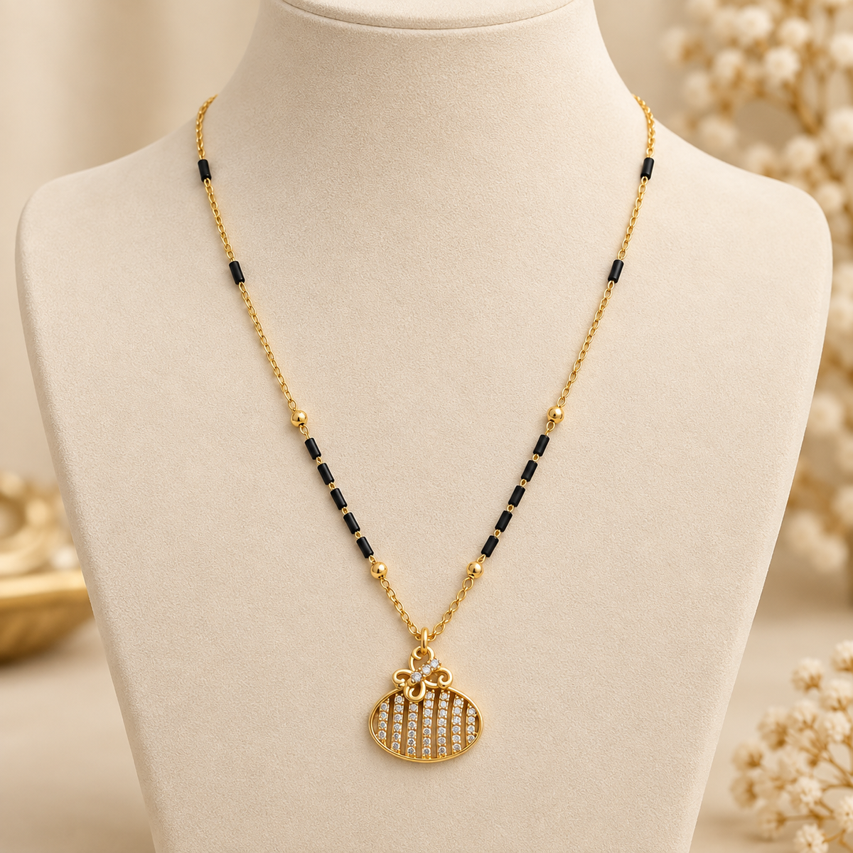 Filigree Potli Basket Crystal Gold Mangalsutra (MES100112)