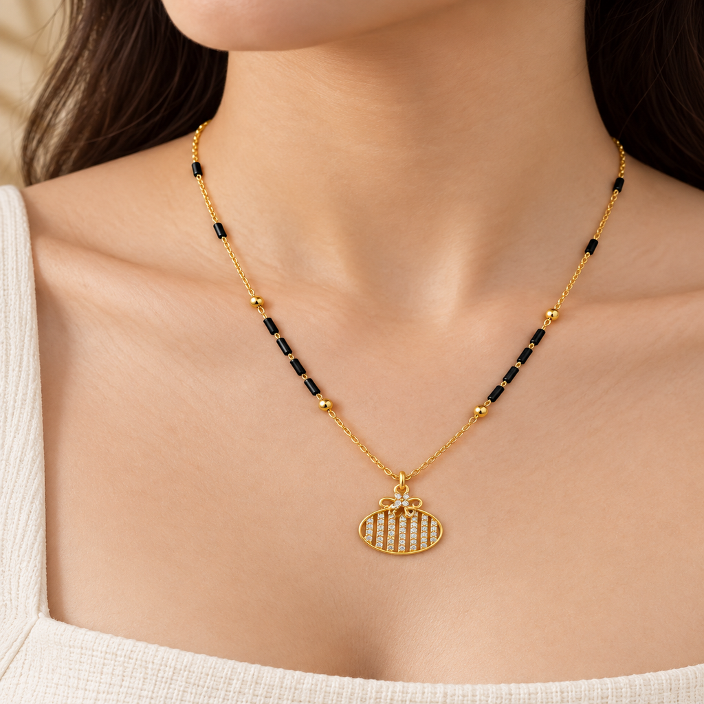 Filigree Potli Basket Crystal Gold Mangalsutra (MES100112)
