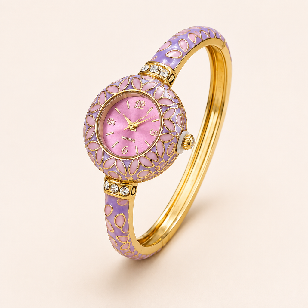 Pastel Lilac Enamel Bangle Watch Bracelet (MES100011)