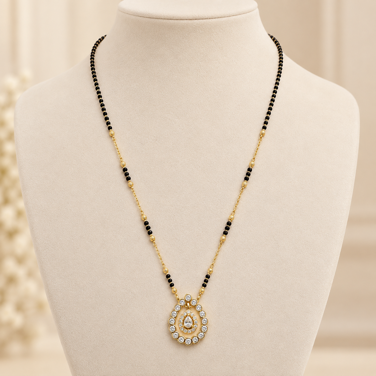 Royal Teardrop Halo Crystal Gold Mangalsutra (MES100113)
