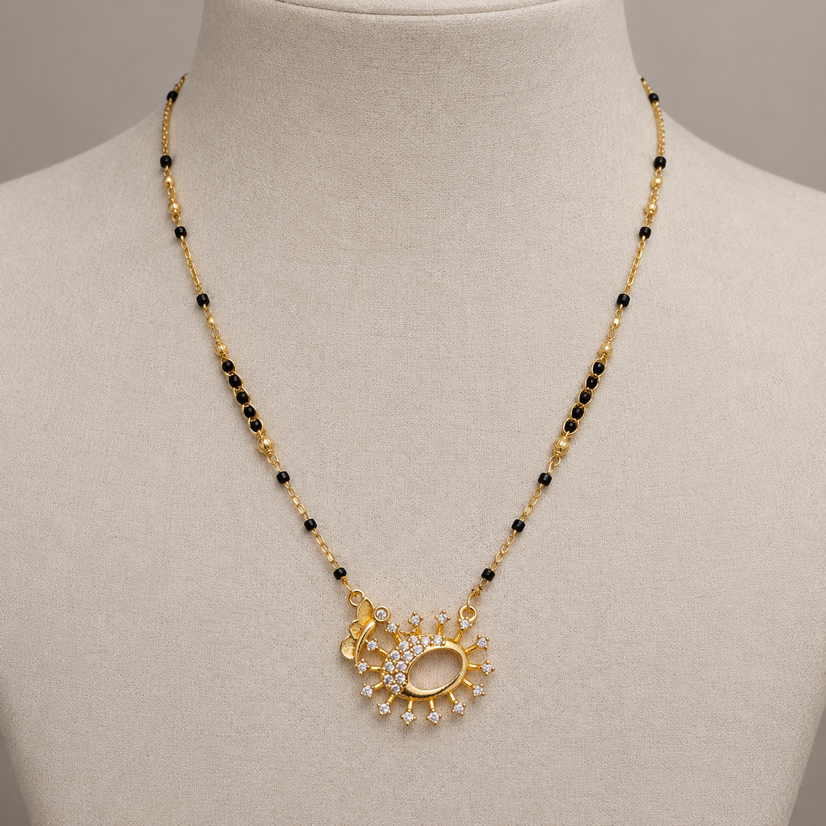 Celestial Sunburst Oval Crystal Gold Mangalsutra (MES100114)