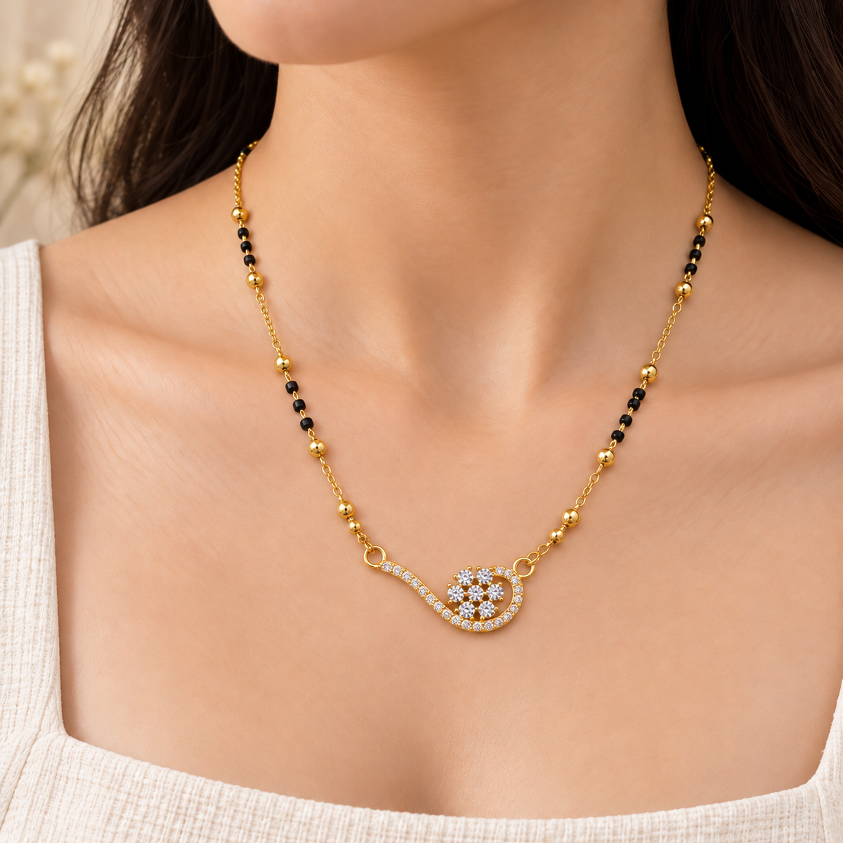 Paisley Floral Cluster Crystal Gold Mangalsutra (MES100115)