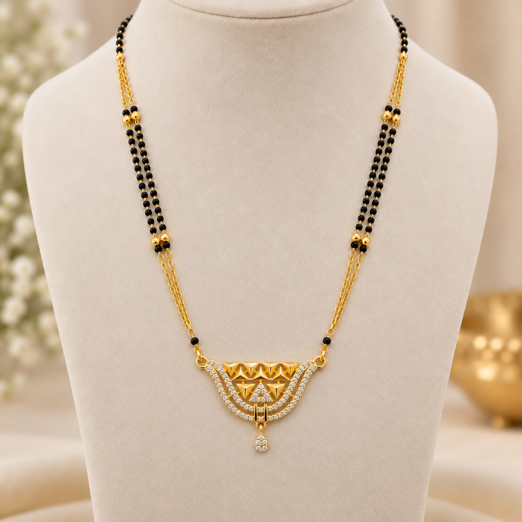 Geometric Filigree Fan Dual Strand Gold Mangalsutra (MES100118)