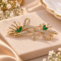 Emerald Leaf Floral Ribbon Gold Brooch (MES100121)
