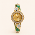 Emerald Bloom Green Enamel Gold Bangle Watch (MES100012)