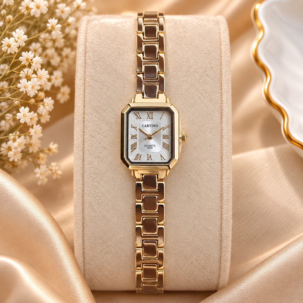 Pearl White Octagonal Dial Gold Link Bracelet Watch (MES100130)