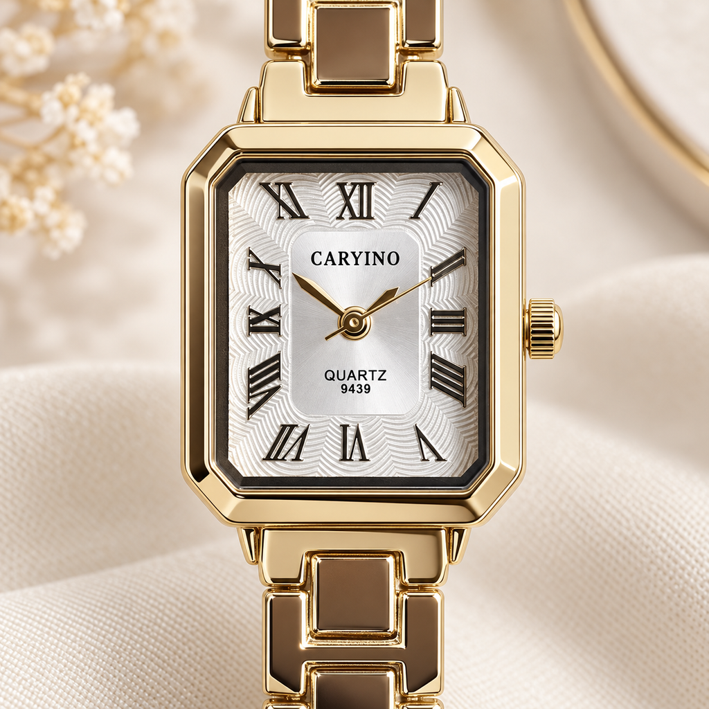 Pearl White Octagonal Dial Gold Link Bracelet Watch (MES100130)