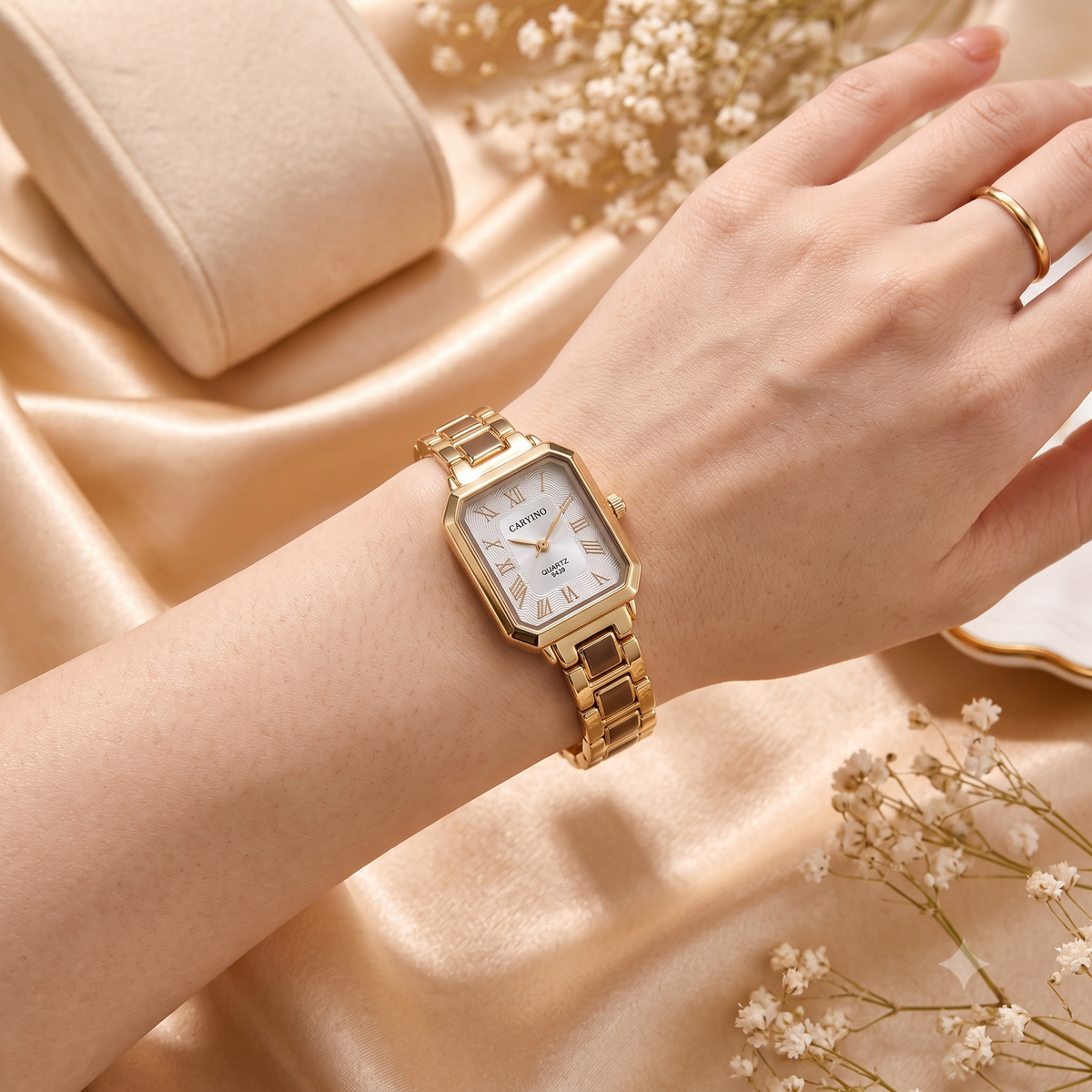 Pearl White Octagonal Dial Gold Link Bracelet Watch (MES100130)
