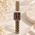 Imperial Wine Red Octagonal Dial Gold Link Watch (MES100131)