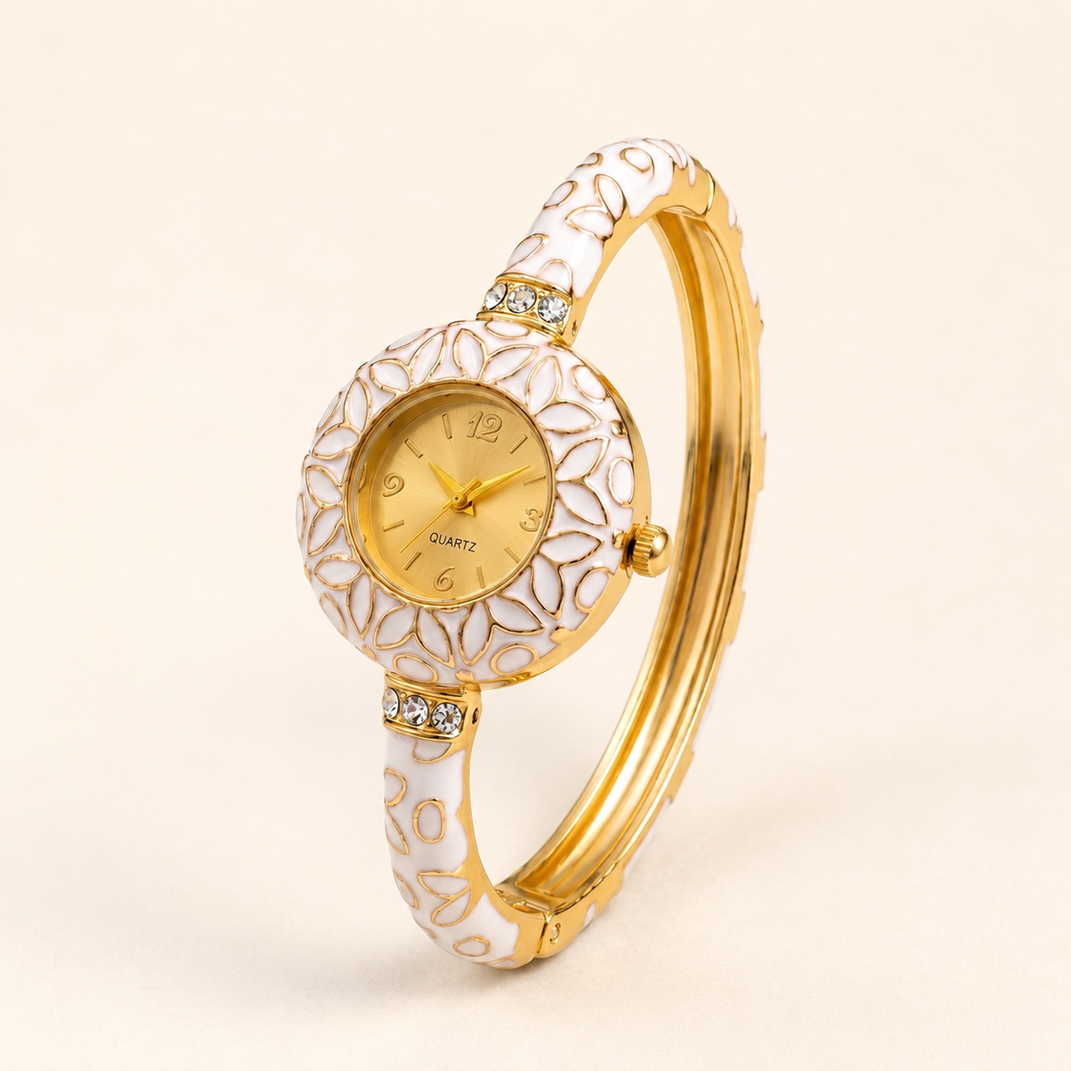 Ivory Petal White Enamel Gold Bangle Watch (MES100013)