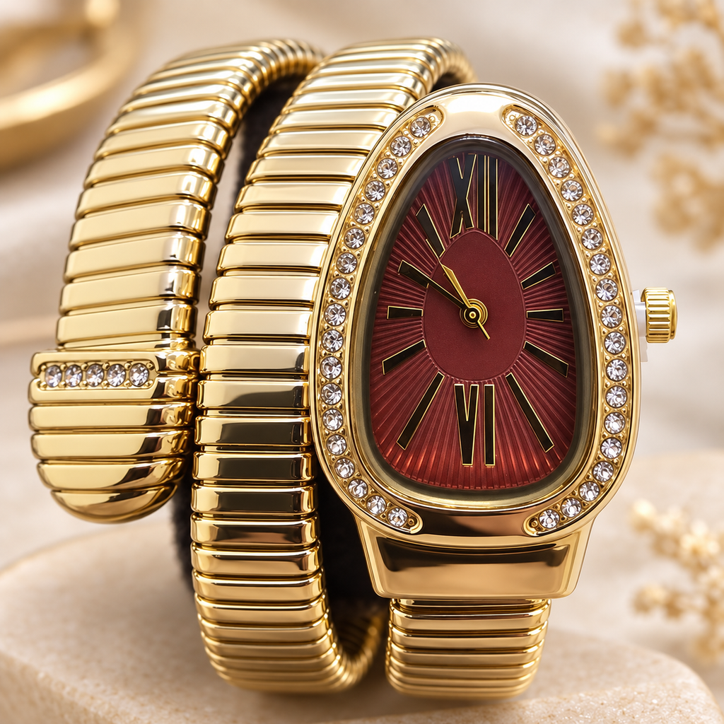 Ruby Red Dial Gold Serpenti Tubogas Coiled Bangle Watch (MES100136)