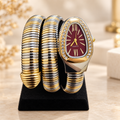 Two-Tone Silver & Gold Ruby Red Dial Serpenti Tubogas Bangle Watch (MES100137)