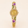 Purple Blossom Filigree Floral Gold Bangle Watch (MES100015)