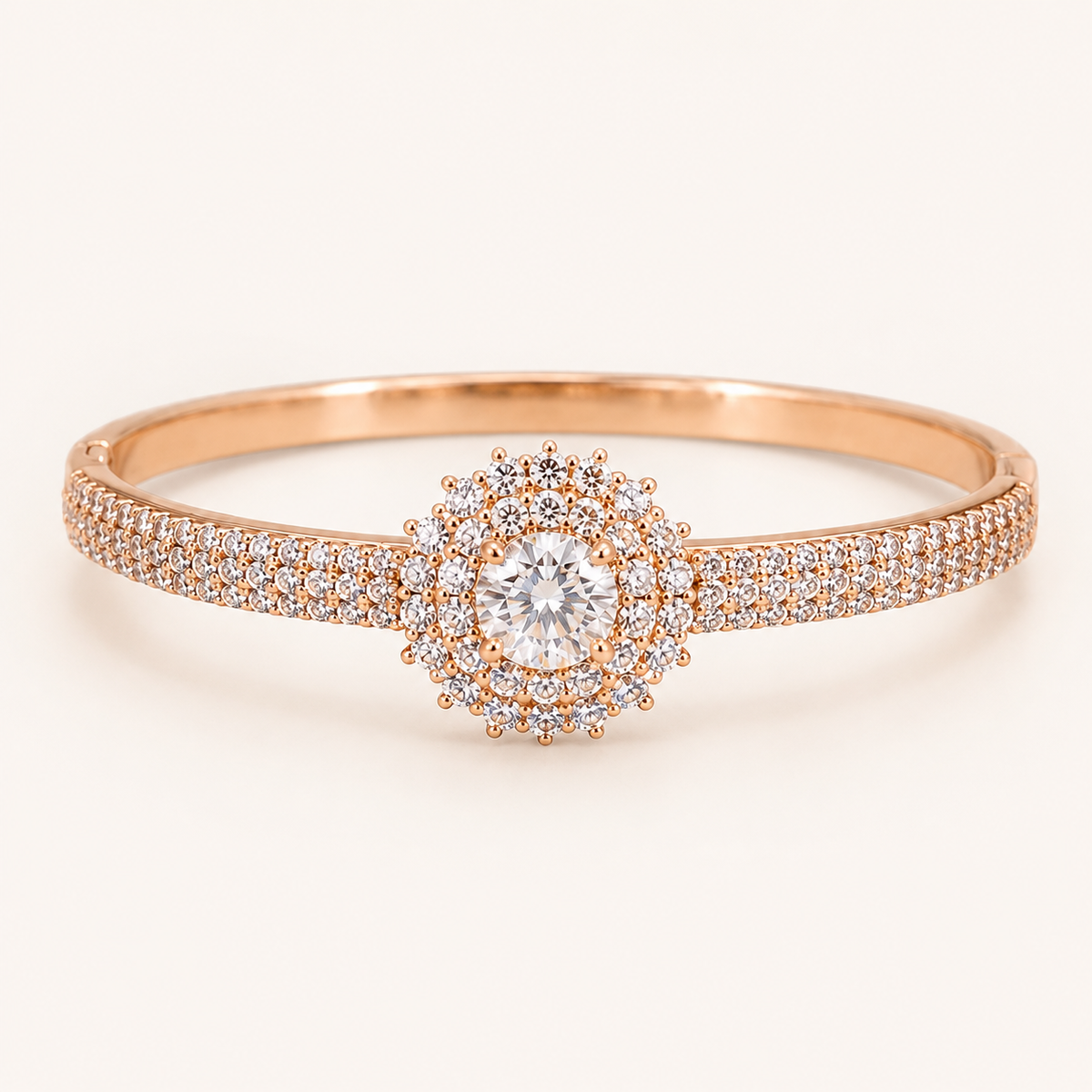 Solitaire Halo Rose Gold Pave Bangle Bracelet (MES100017)
