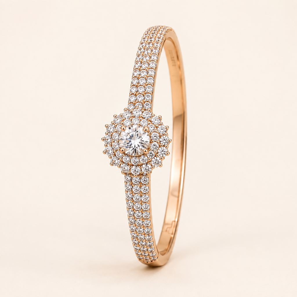 Solitaire Halo Rose Gold Pave Bangle Bracelet (MES100017)