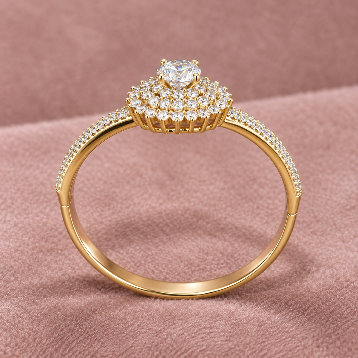 Solitaire Halo Rose Gold Pave Bangle Bracelet (MES100017)
