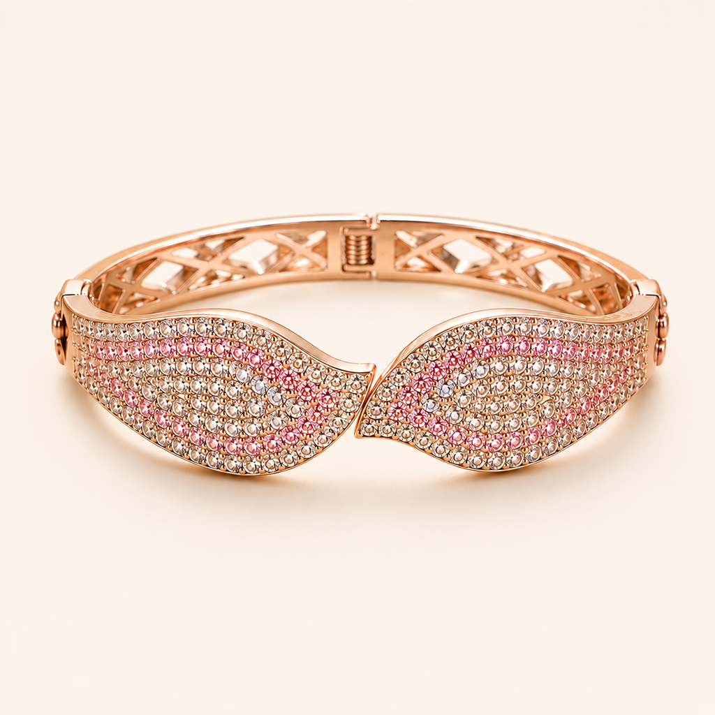 Ombre Pink Pave Wing Rose Gold Bangle (MES100018)