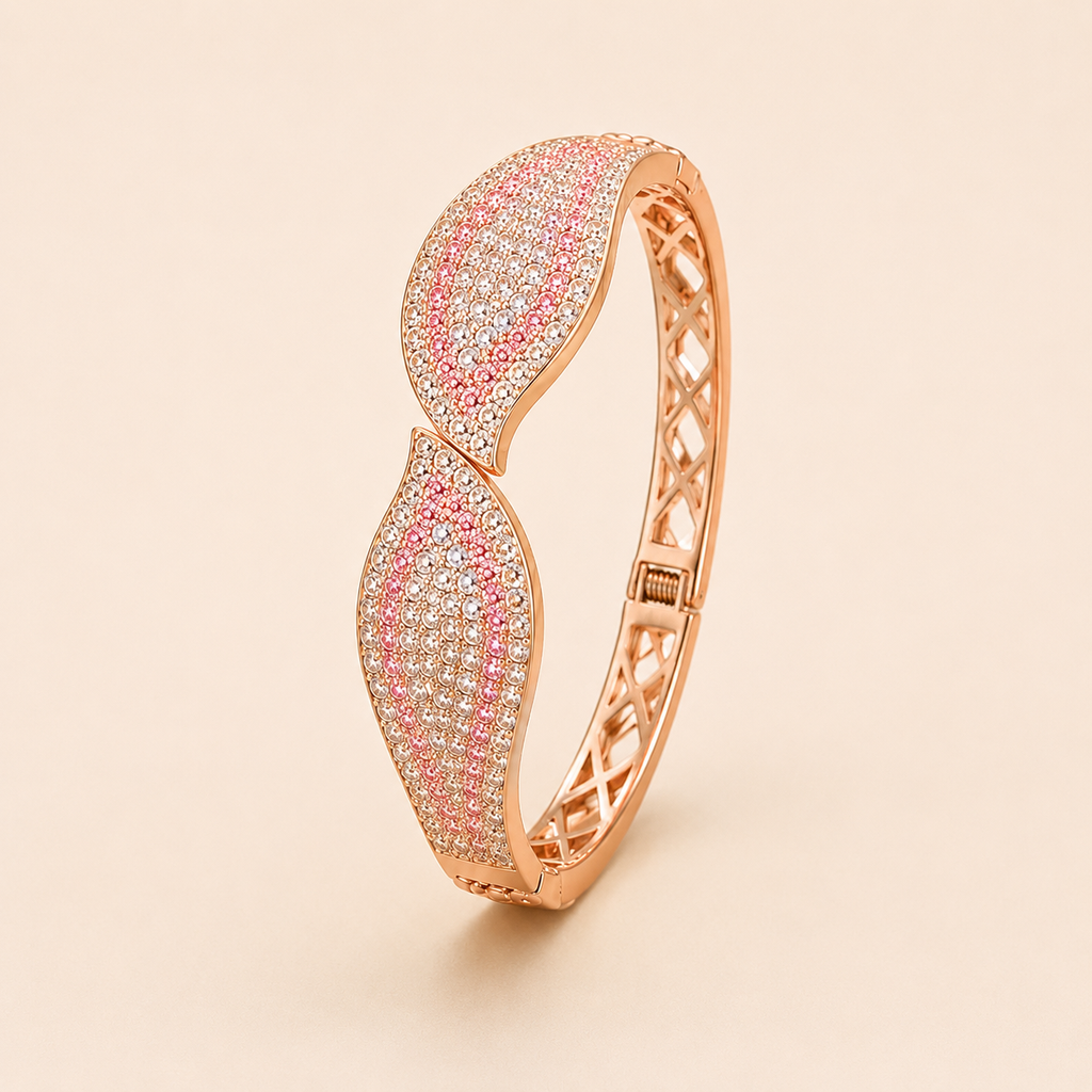 Ombre Pink Pave Wing Rose Gold Bangle (MES100018)