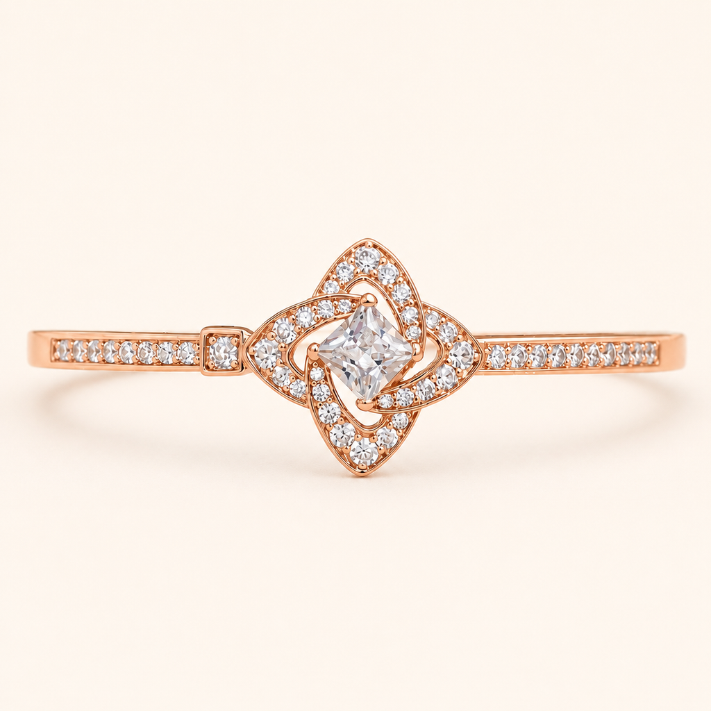 Cushion Cut Solitaire Knot Rose Gold Bangle (MES100019)