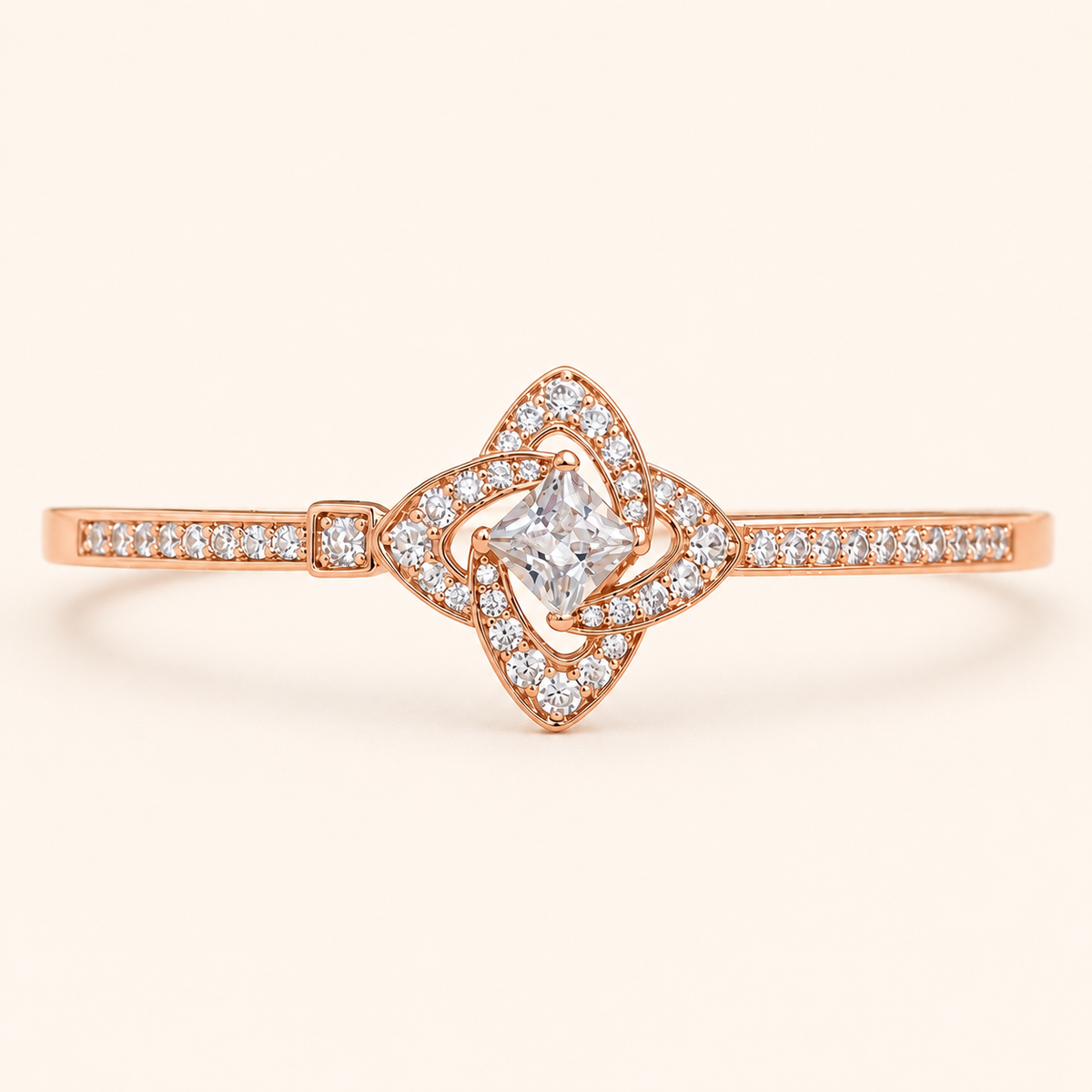 Cushion Cut Solitaire Knot Rose Gold Bangle (MES100019)