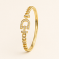 Pave Initial D Cuban Link Gold Bangle (MES100021)