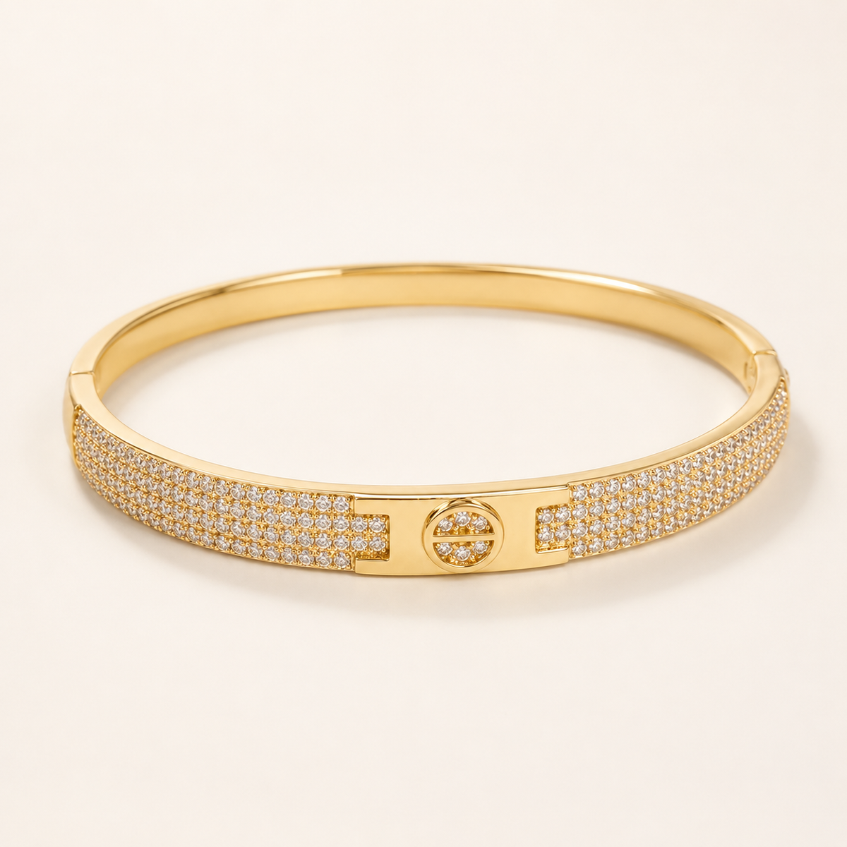 Four Row Pave Screw Accent Gold Bangle (MES100022)