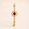 Ruby Red Floral Halo Gold Bangle Bracelet (MES100023)