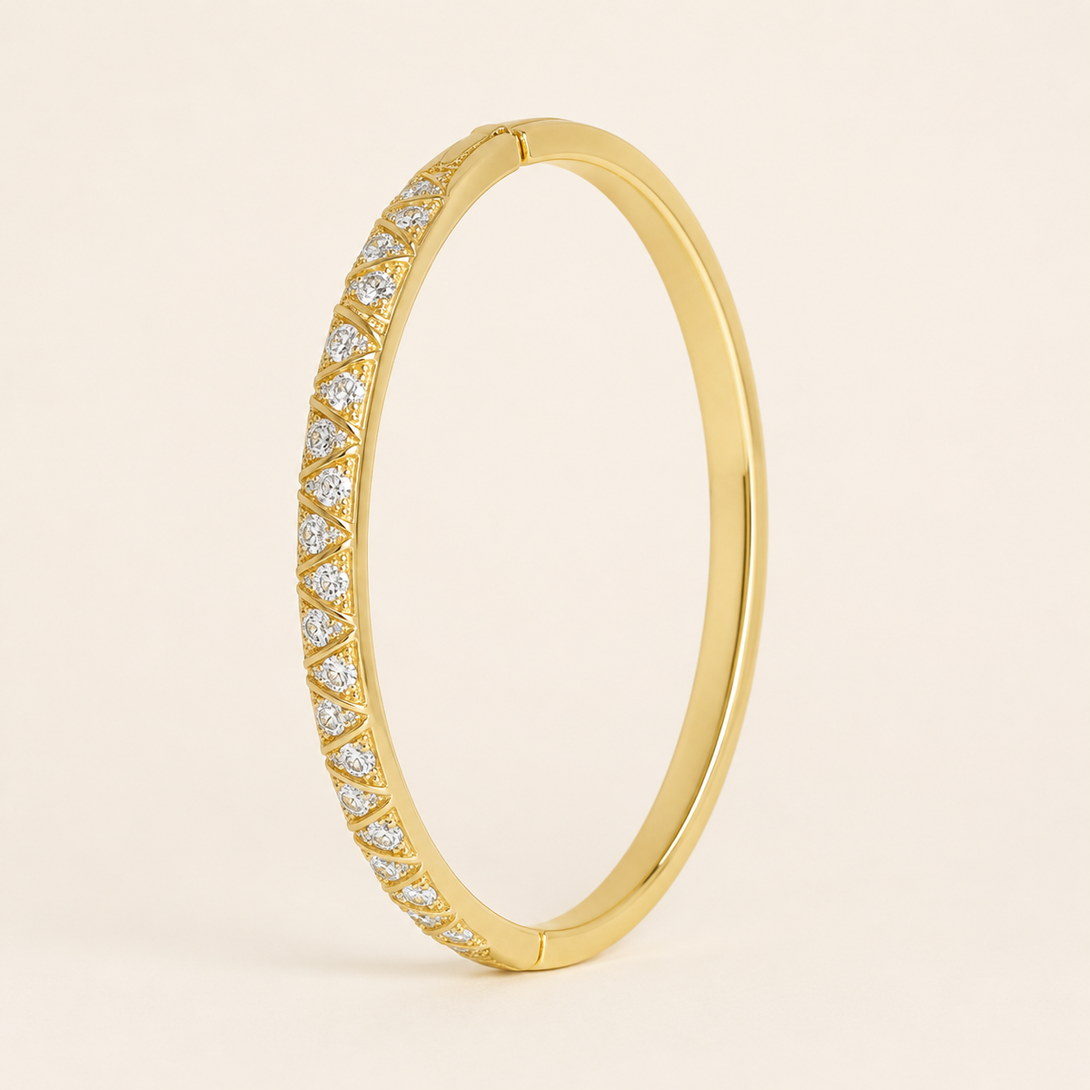 Chevron Pave Crystal Zigzag Gold Bangle (MES100024)