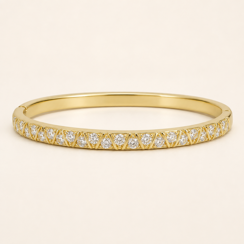 Chevron Pave Crystal Zigzag Gold Bangle (MES100024)