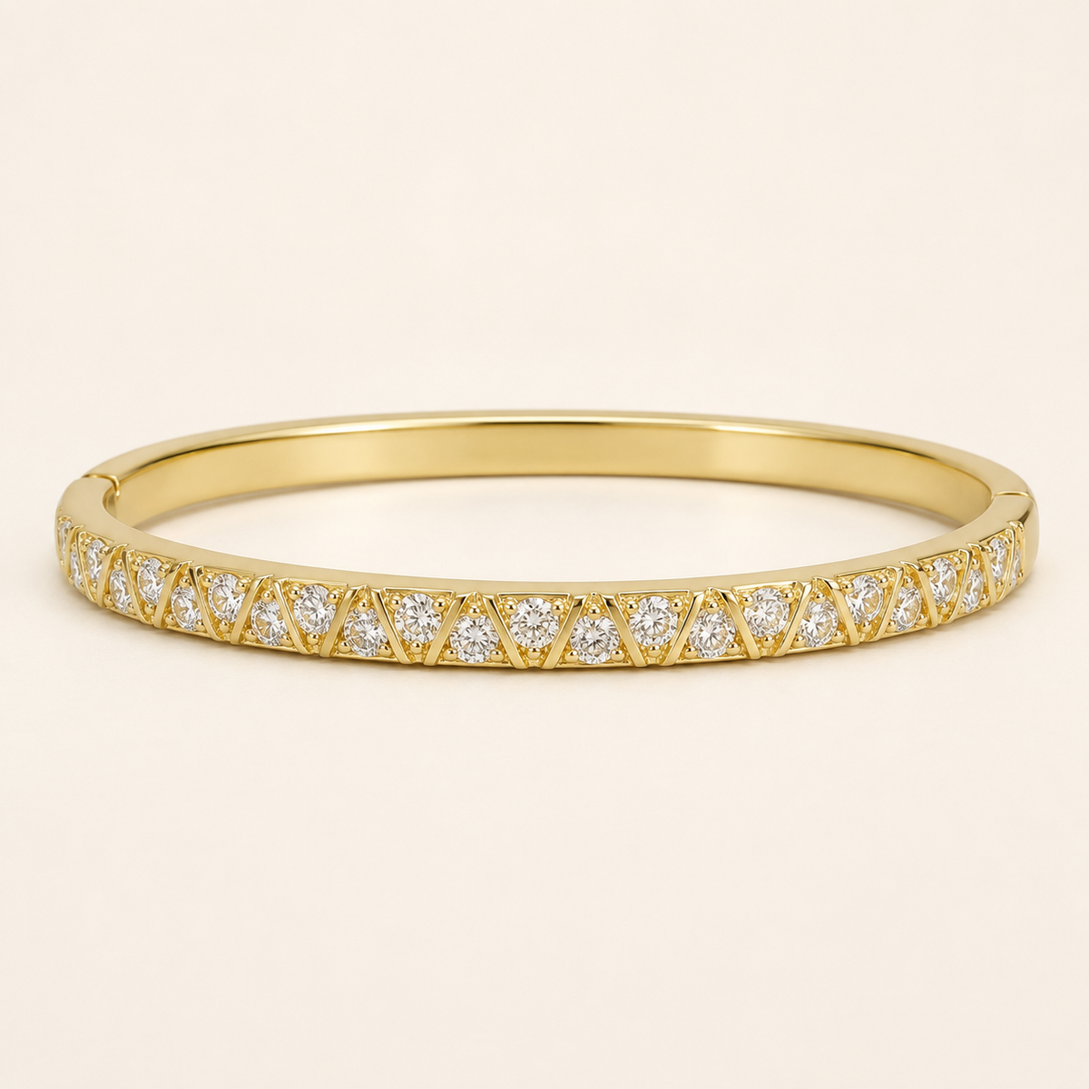 Chevron Pave Crystal Zigzag Gold Bangle (MES100024)