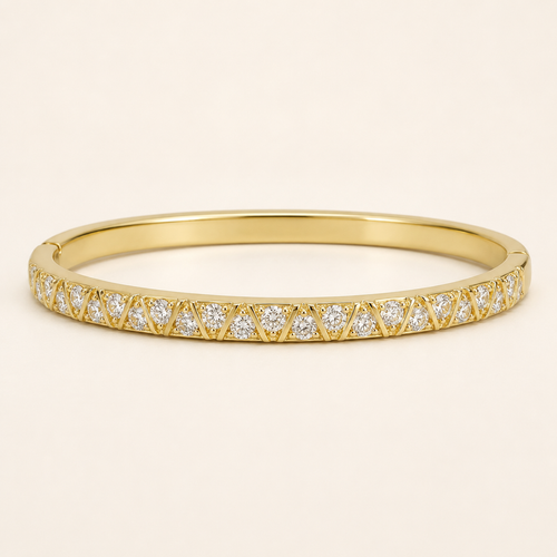 Chevron Pave Crystal Zigzag Gold Bangle (MES100024)