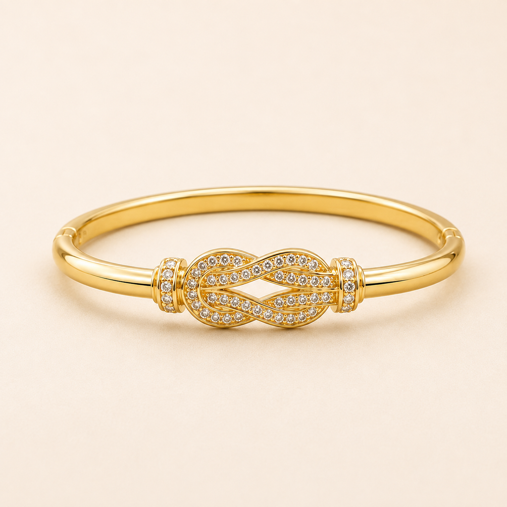 Pave Infinity Knot Symbol Gold Bangle (MES100025)