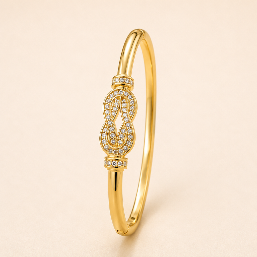 Pave Infinity Knot Symbol Gold Bangle (MES100025)
