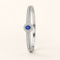 Blue Sapphire Oval Halo Silver Bangle Bracelet (MES100026)