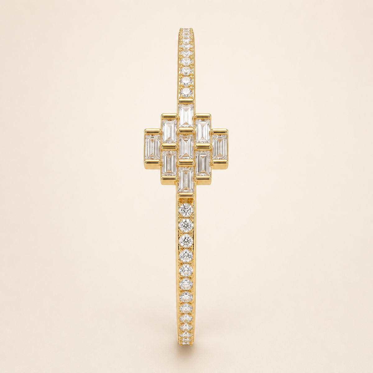 Geometric Baguette Cross Gold Bangle Bracelet (MES100027)