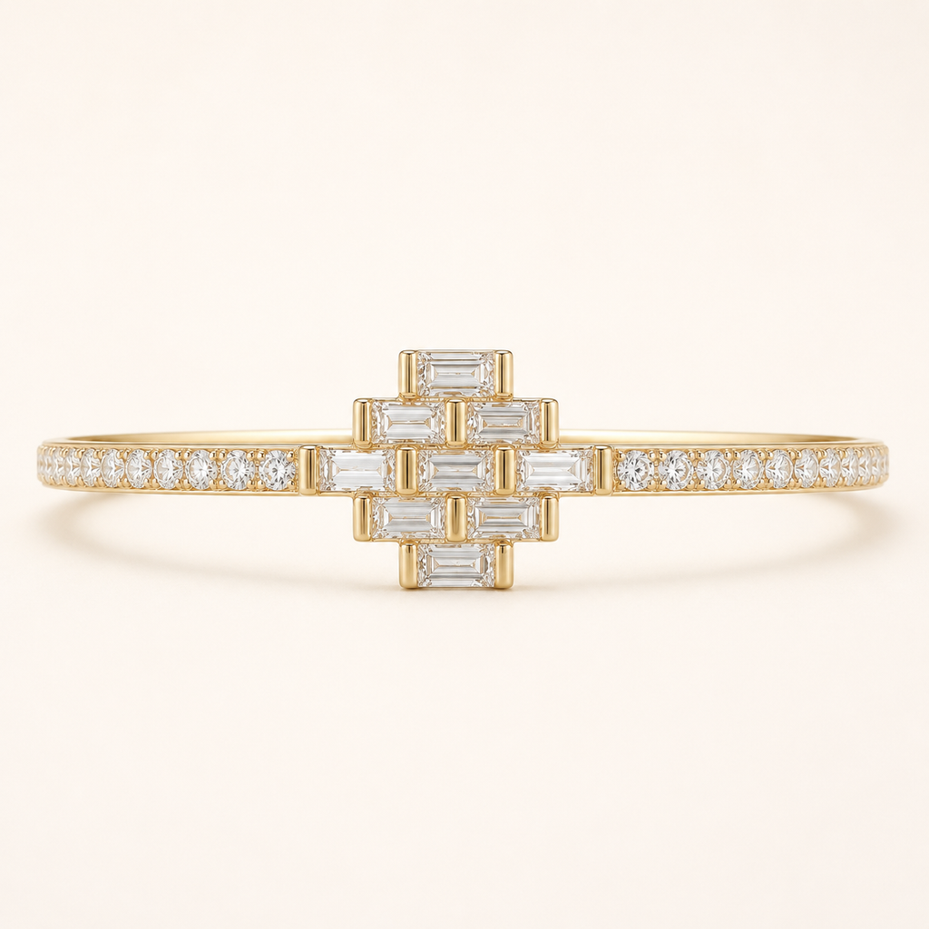 Geometric Baguette Cross Gold Bangle Bracelet (MES100027)
